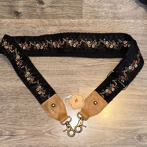 Embroidered Black and Tan Women's Floral Purse Strap